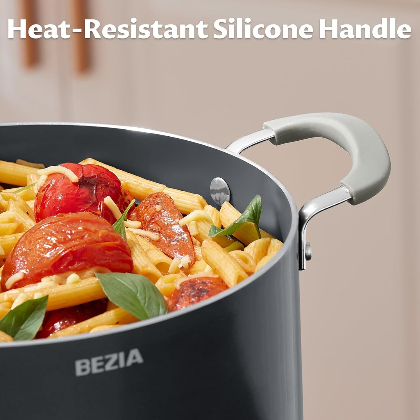 6 Quart Pot with Lid, BEZIA Ceramic Nonstick Stock Pot with Lid, Induction Ready, Large Cooking Pot with Silicone Handle, Compatible with All Cooktops, Dishwasher Safe