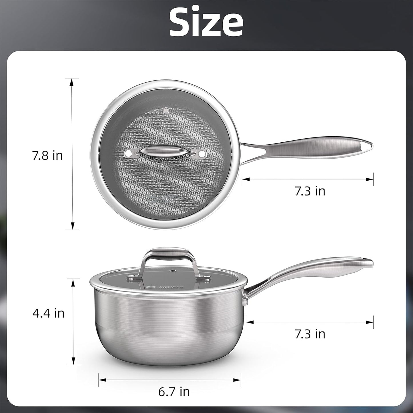 COOKER KING 3 Quart Stainless Steel Saucepan, Nonstick Sauce Pan, Ceramic Suce Pot with Tempered Glass Lid, Induction Pot Compatible with All Cooktops, Dishwasher & Oven Safe(PFAS/PFOA/PTFE Free)