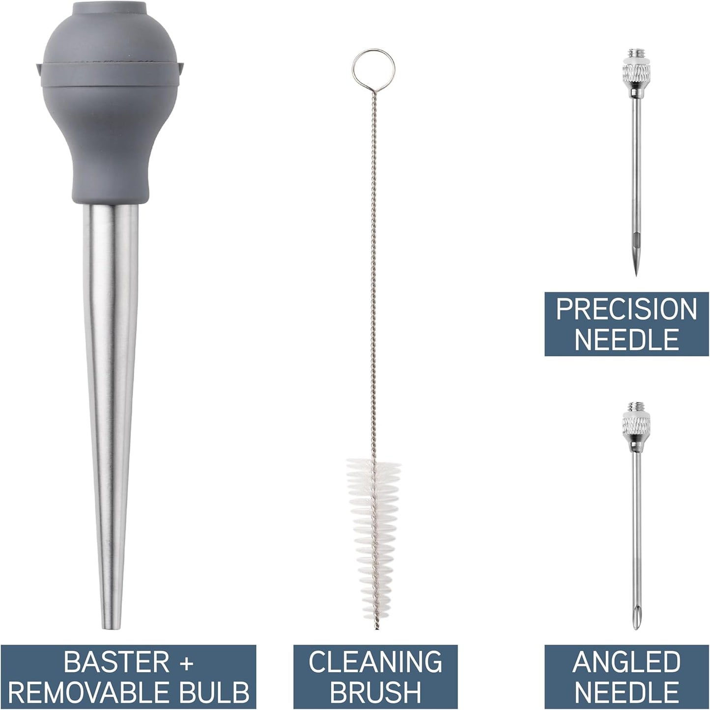 COOK WITH COLOR Turkey Baster with Cleaning Brush - Food Grade Syringe Baster For Cooking, Deluxe Set, Gray