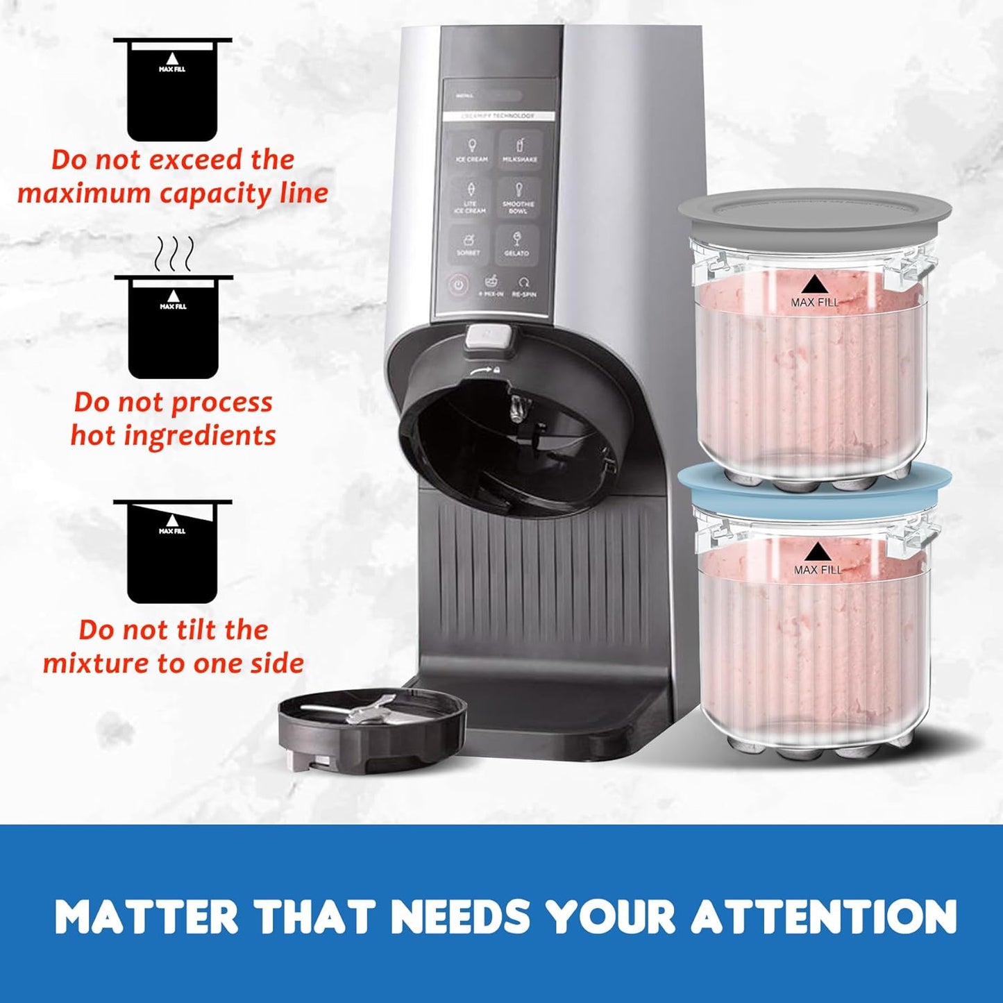 Creami Breeze Pints and Lids for Ninja, 16oz Creamer Cups Storage Containers Holder Can Canisters Replacement Accessories for NC100 NC200 NC201 CN205A Ice Cream Maker Airtight BPA-Free Dishwasher Safe