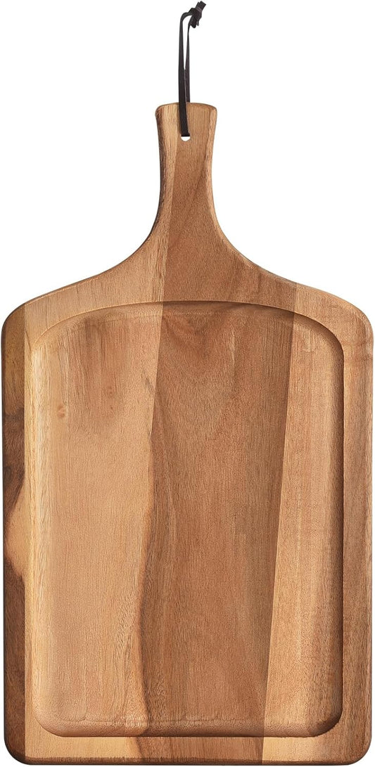 Acacia Wood Cutting Board with Handle, Wooden Chopping Board for Pizza Bread Cheese, Charcuterie Boards, Large Cutting Boards for Kitchen Decor, 17.7" X 9.8"