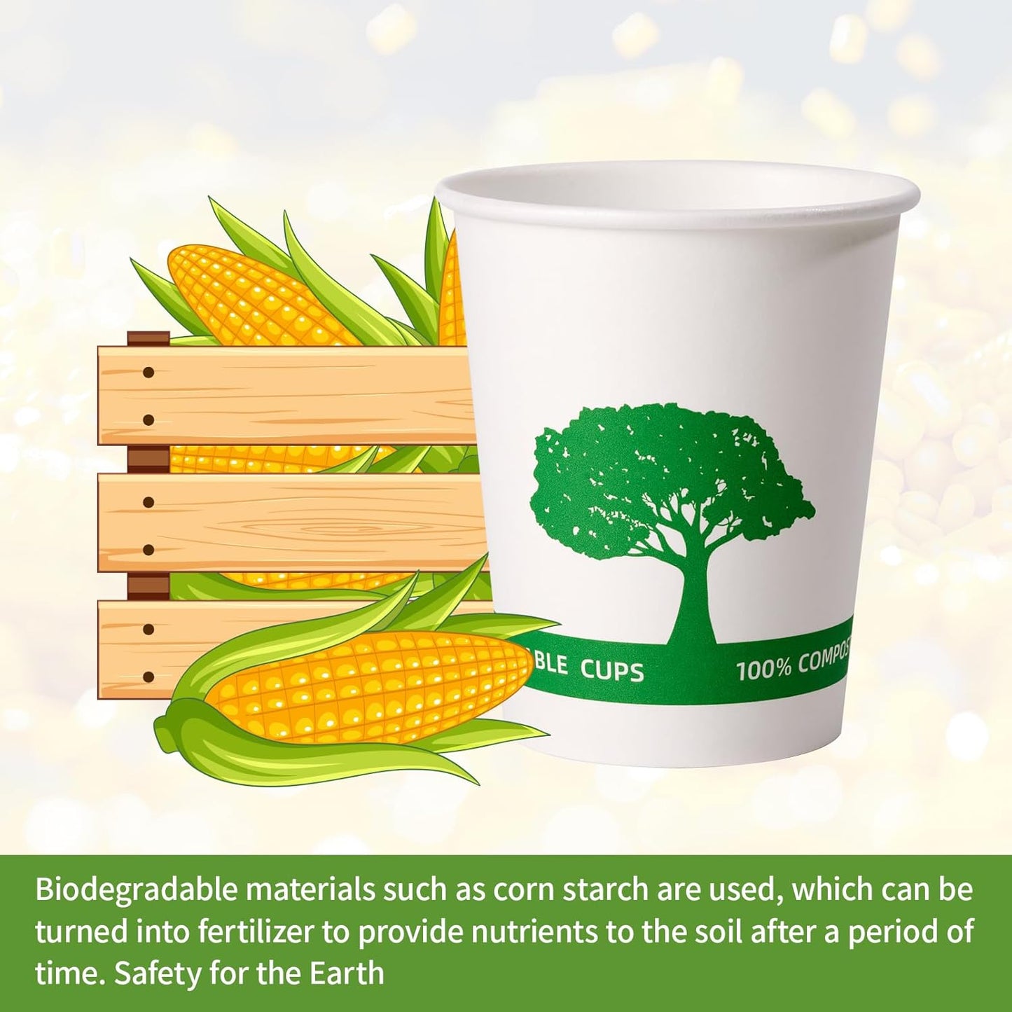 Vplus 400 Pack Compostable Paper Cups, 8 oz Paper Coffee Cups, Biodegradable Disposable Paper Cups, Eco-friendly Hot Drinking Cups for Party, Picnic,and Events