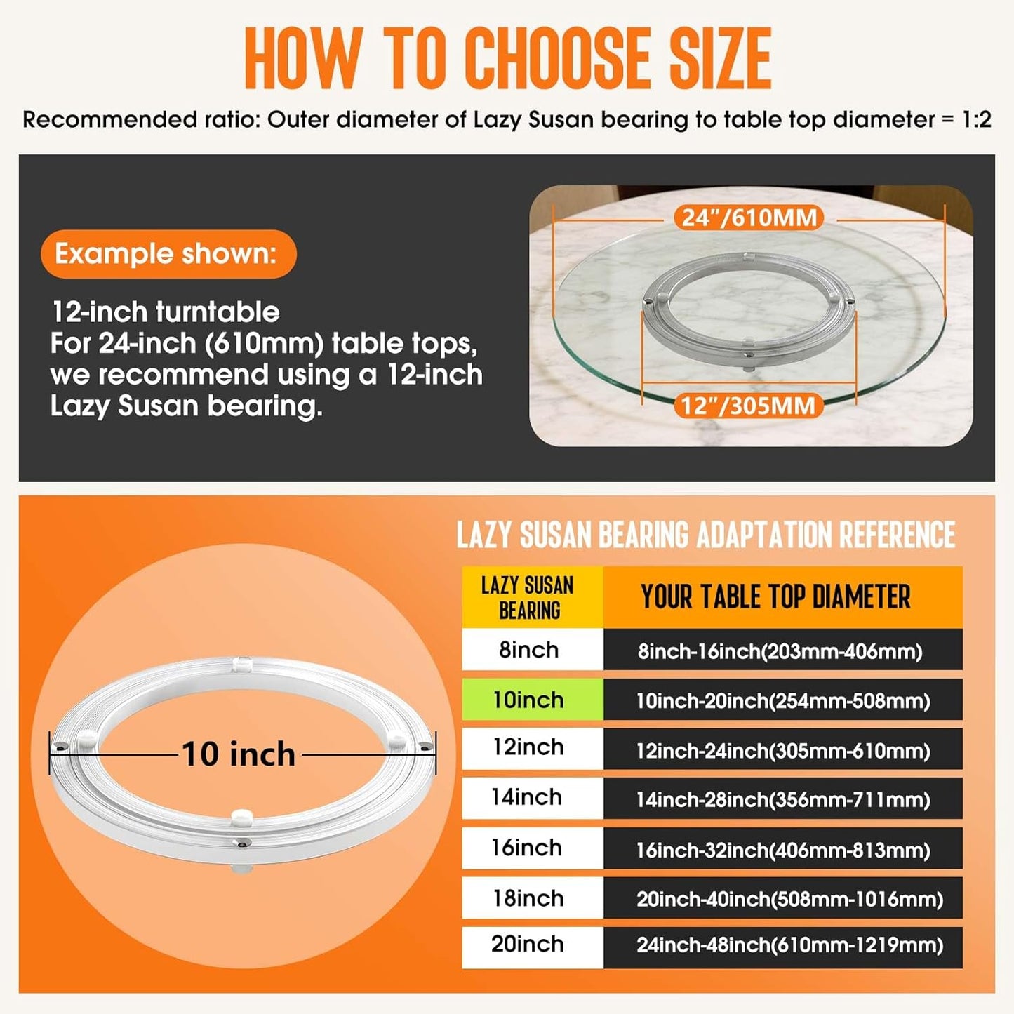 Pisman Aluminium Alloy Turntable Bearing, Heavy Duty Lazy Susan Rotating Bearing Turntable,Smooth Swivel Plate Hardware for Round Dining Table,DIY. Silent Rotating Base Only(10inch)