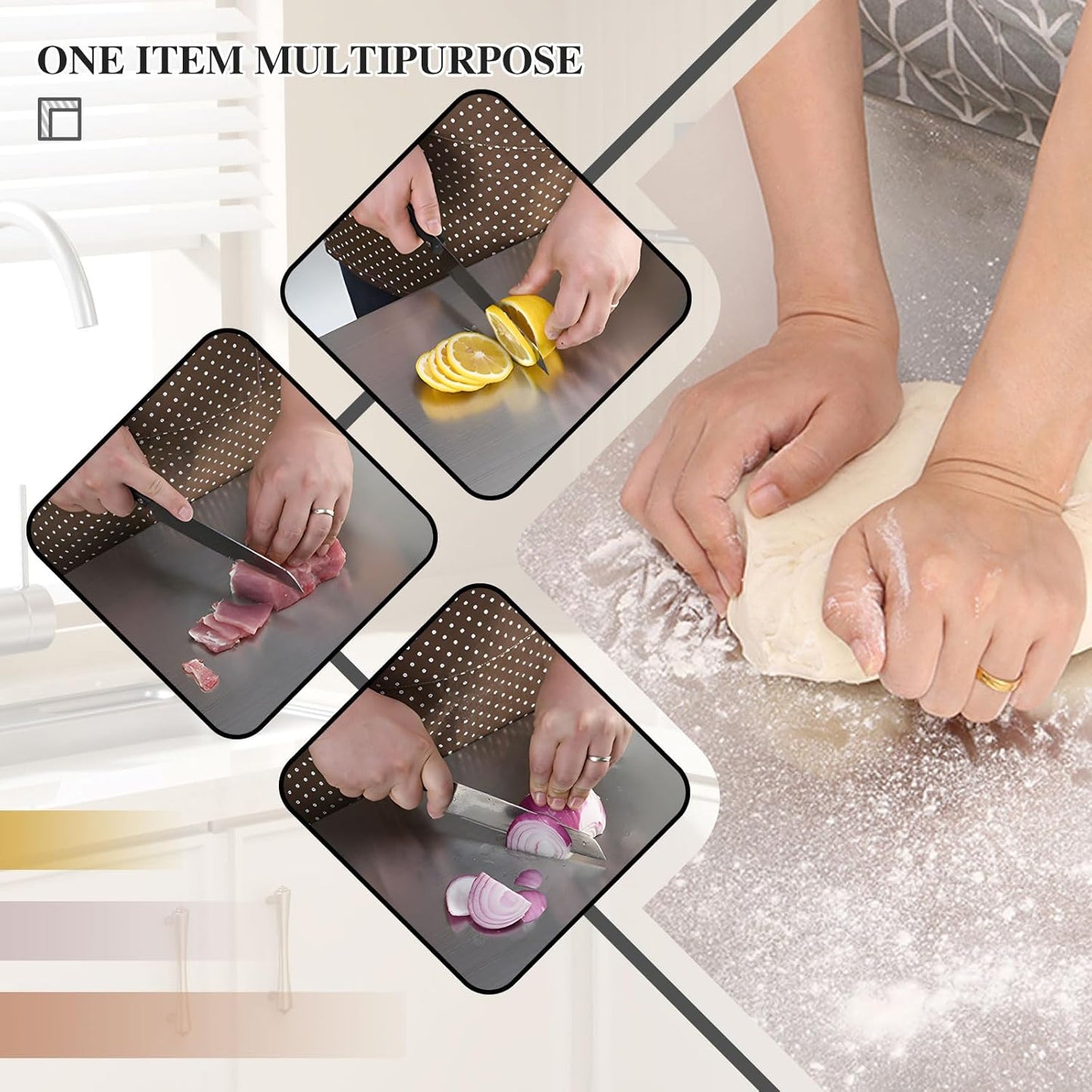 Stainless Steel Cutting Board for Kitchen - 304 Stainless Steel Chopping Boards for Baking, Double-Sided Use for Raw & Cooked Food - Ideal for Homemade Pasta, Pizza & Bread Making (19.6×23.6×0.06")