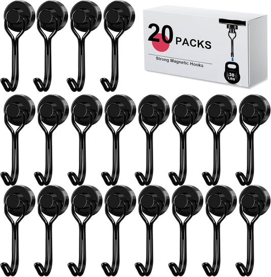 LOVIMAG Hooks, 30lbs+ Magnetic Magnet Hook 2025 Cruise Cabin Ship Essentials Heavy Duty Strong Refrigerator Fridge Hanging for Classroom Beach Vacation Kitchen Grills Home Mug Hanger (20 Pack), Black