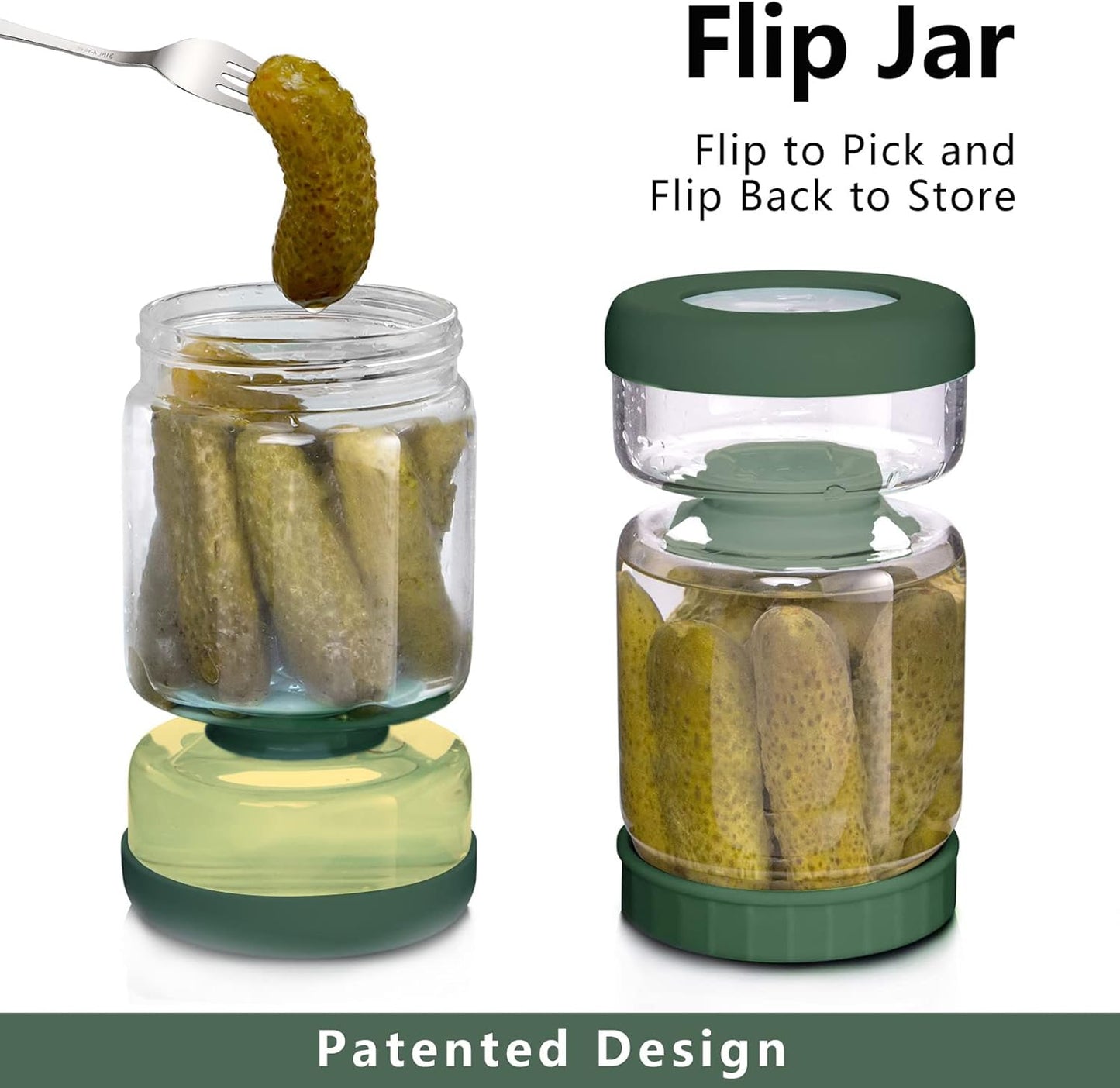 WhiteRhino Glass Pickle Jar,34oz Olive Hourglass Jar with Strainer,Airtight Glass Jar Pickle Juice Separator Flip Pickle Jar for Gherkin Jalapeno