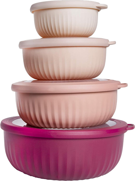 COOK WITH COLOR Prep Bowls with Lids- Wide and Deep Nesting Plastic Small Mixing Bowl Set with Lids, 8 Piece Set - Wide Bowls, Rose