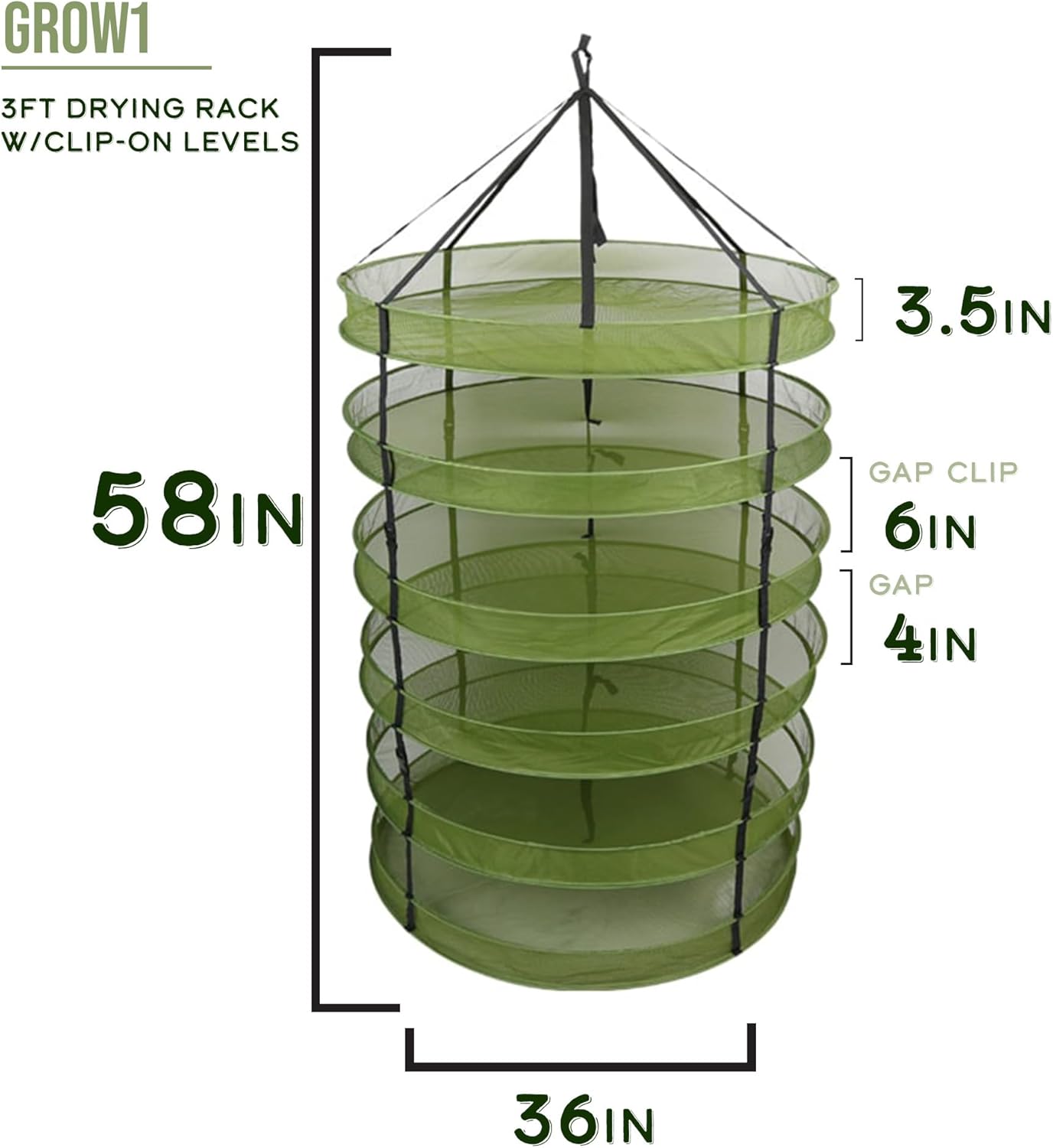 Grow1 3ft Drying Rack with Clip-On Levels Collapsible Mesh Herb and Flower Hanging Dryer with Removable Layers and Carrying Case