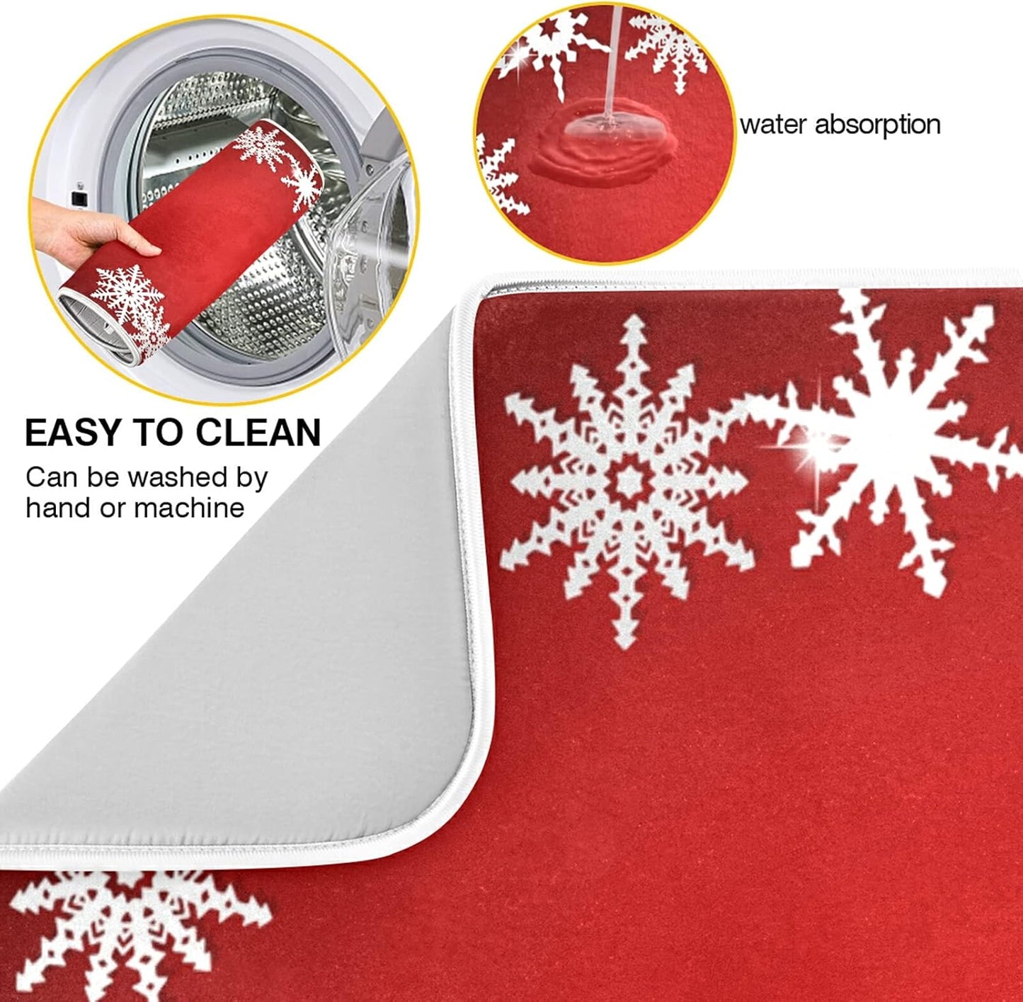 Super Absorbent Dish Drying Mat, Microfiber Fast-Drying Dish Mat, 16" x 18", Kitchen Dish Drying Pad, Watercolor Cute (Christmas Snowflake Abstract)