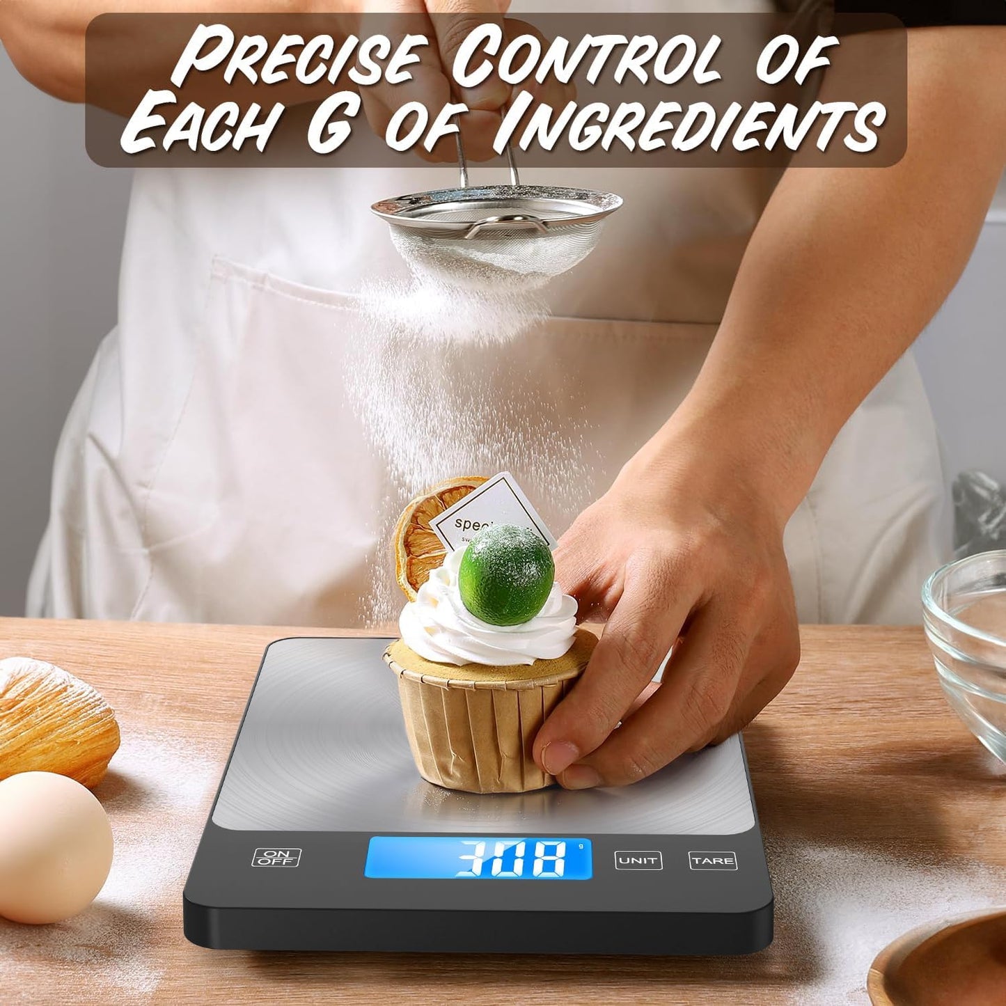 NASA-Grade 33lb Digital Kitchen Scale, Precisely Measures Grams and Ounces for Baking and Cooking,304 Stainless Steel