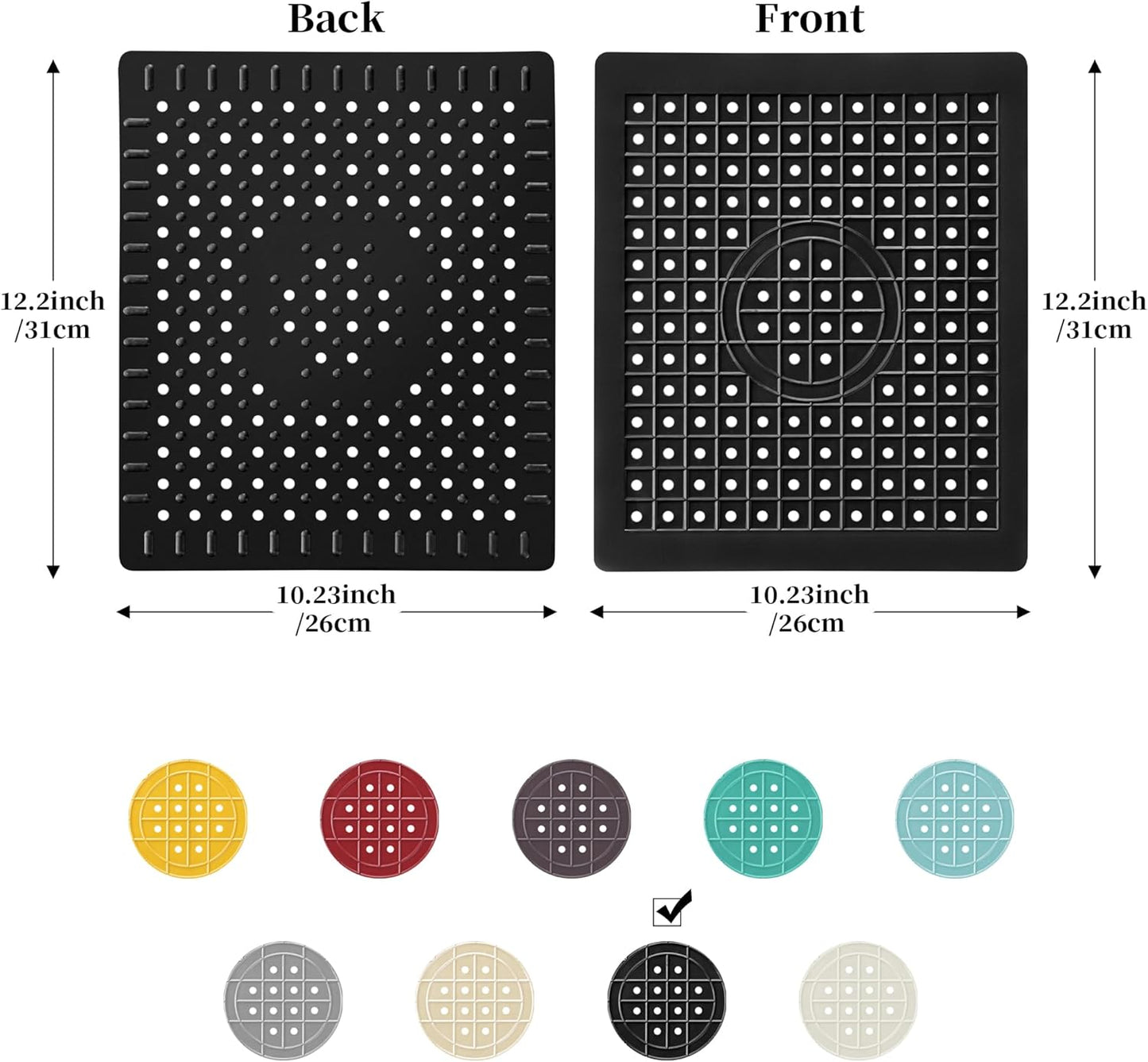 WILLKOMMEN 2 Pack Kitchen Sink Mat, 12'' x 10"" Dish Drying Mat for kitchen Counter, Durable Rubber Dish Draining Mat, Grid Sink Mat,Square Black & Cream White