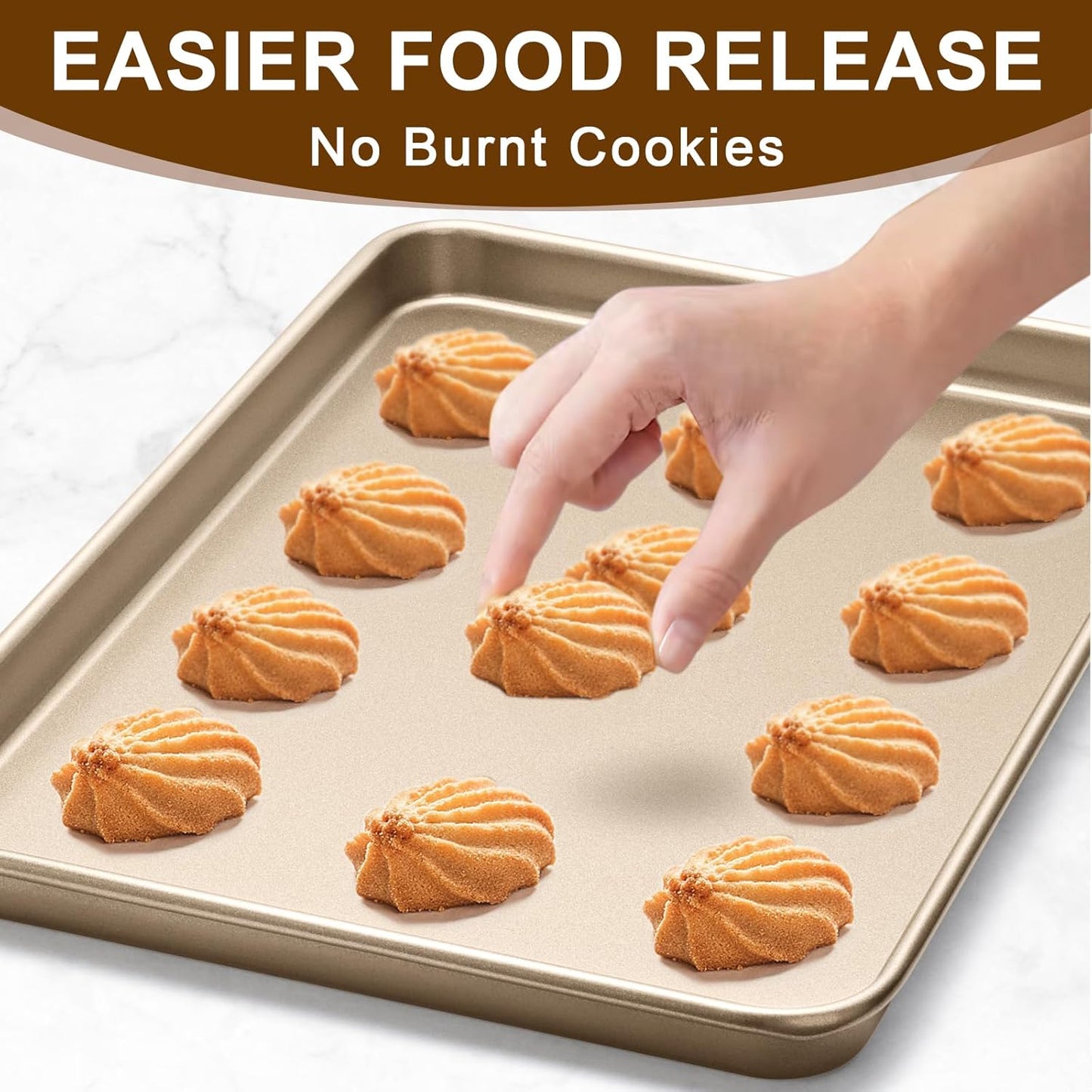 Baking Sheet Pan Set of 2, Wildone Commercial Cookie Sheets for Baking, Nonstick Carbon Steel Oven Tray Half Sheet Pan 17.5x12 Inch, Heavy Duty & Easy Clean