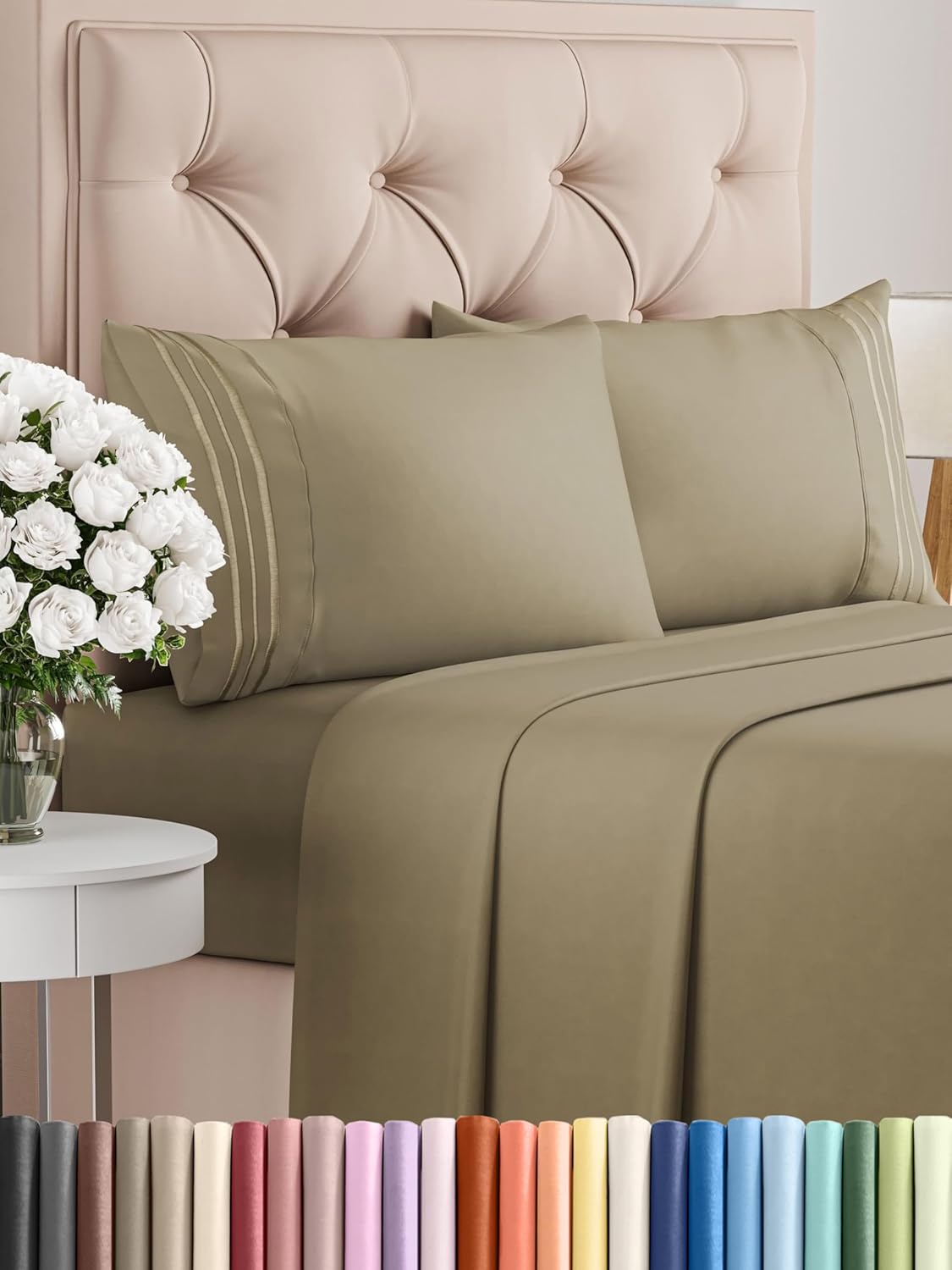 King Size 4 Piece Sheet Set - Comfy Breathable & Cooling Bed Sheets Set - Hotel Luxury Bedding for Women, Men, Kids, Teens, Boys & Girls - Deep Pockets, Ultra-Soft and Wrinkle Free - Oeko-Tex - Khaki