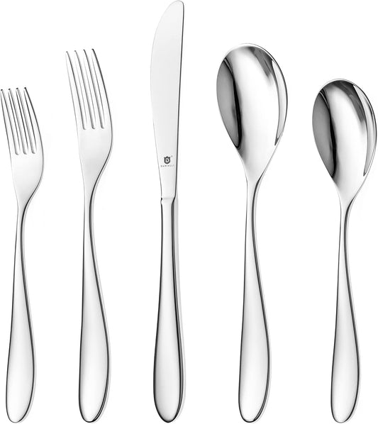 Silverware Set for 8 | 18/10 Stainless Steel Flatware Set | Mirror Finish, Heavy-Duty, Dishwasher Safe, Elegant & Durable, Built to Last (40-Piece, Marettimo)