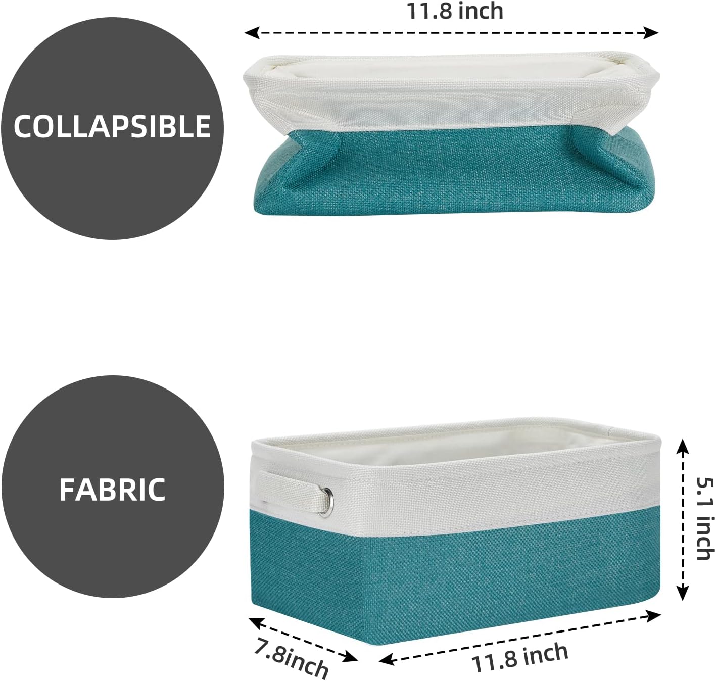 HNZIGE Small Closet Storage Baskets for Storage,Rectangular Storage Baskets Bins for Nursery,Gifts Empty Baskets for Organizing Shelves,Baby,Toy,Home(White&Teal,11.8" x 7.8" x 5.1")