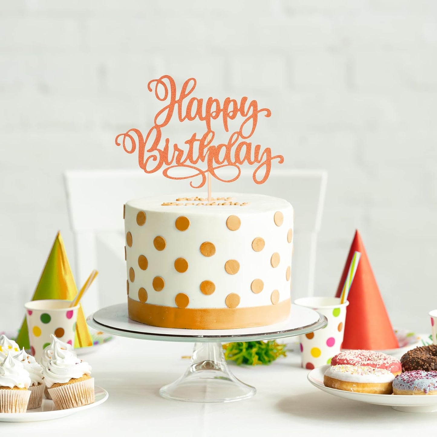 Happy Birthday Cake Toppers 9 Inch Glitter Happy Birthday Cake Pick for Birthday Anniversary Theme Party Cake Decorations Supplies - Orange