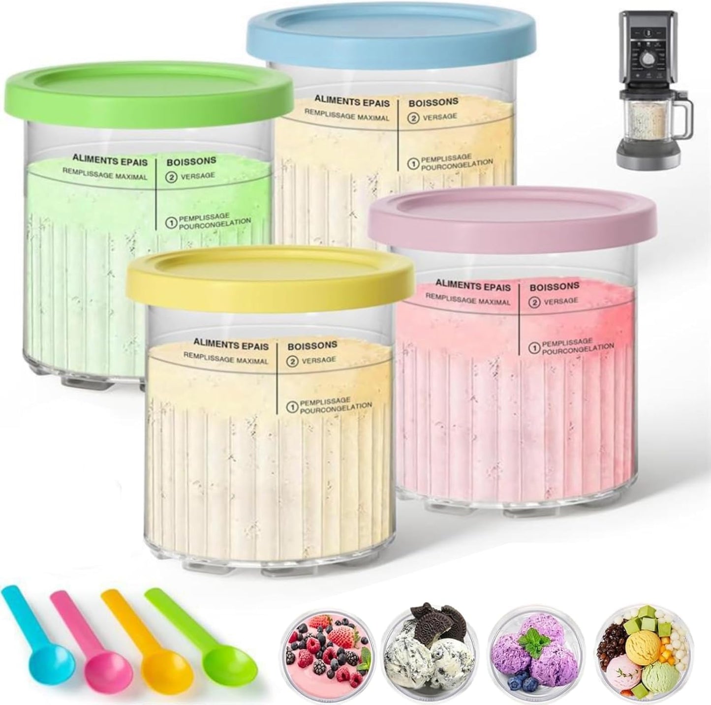 4 Pack for Ninja Creami Deluxe Pints and Lids,24OZ XL Family Size Deluxe with NC500, NC501 Series Compatible | BPA-Free, Dishwasher Safe