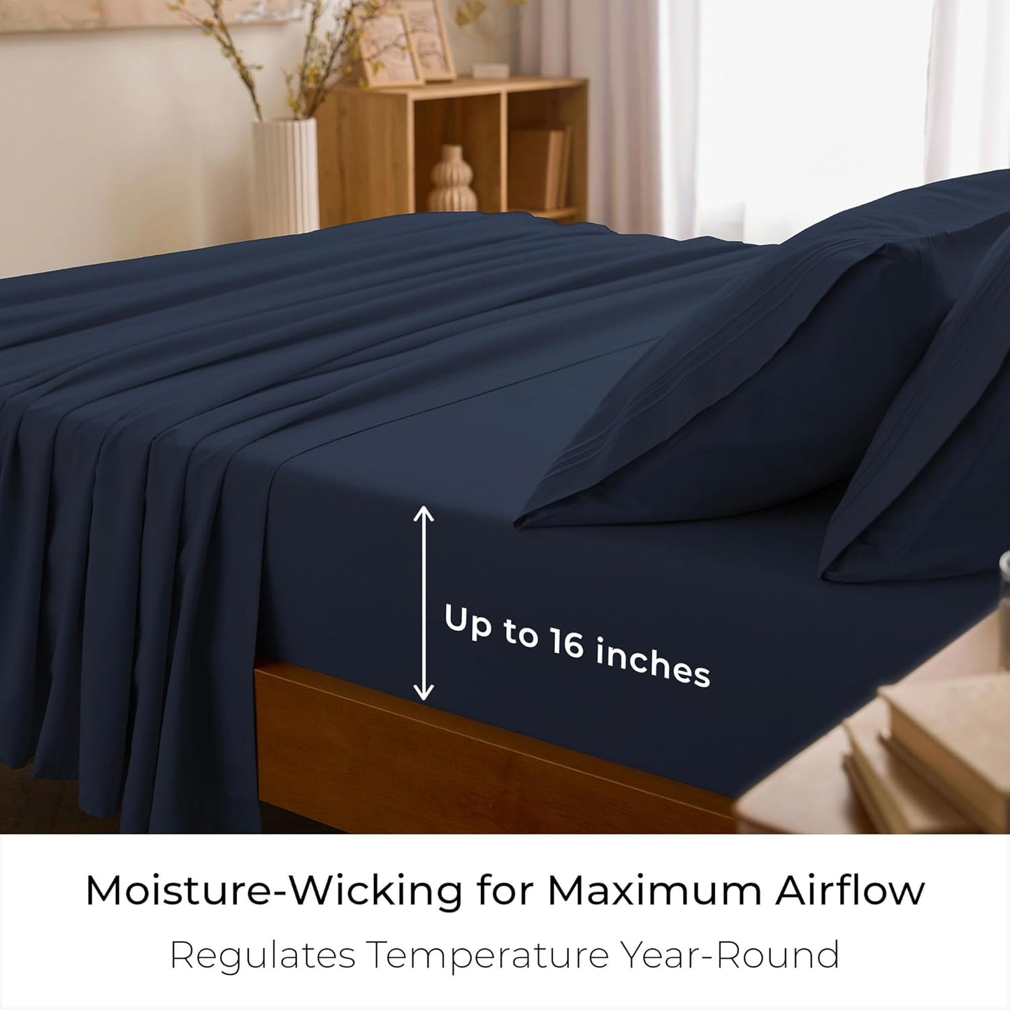 Mellanni Queen Sheets Set - 4 PC Iconic Collection Bedding - Hotel Luxury, Extra Soft, Cooling Bed Sheets - Wrinkle, Fade, Stain Resistant (Queen, Navy Blue)