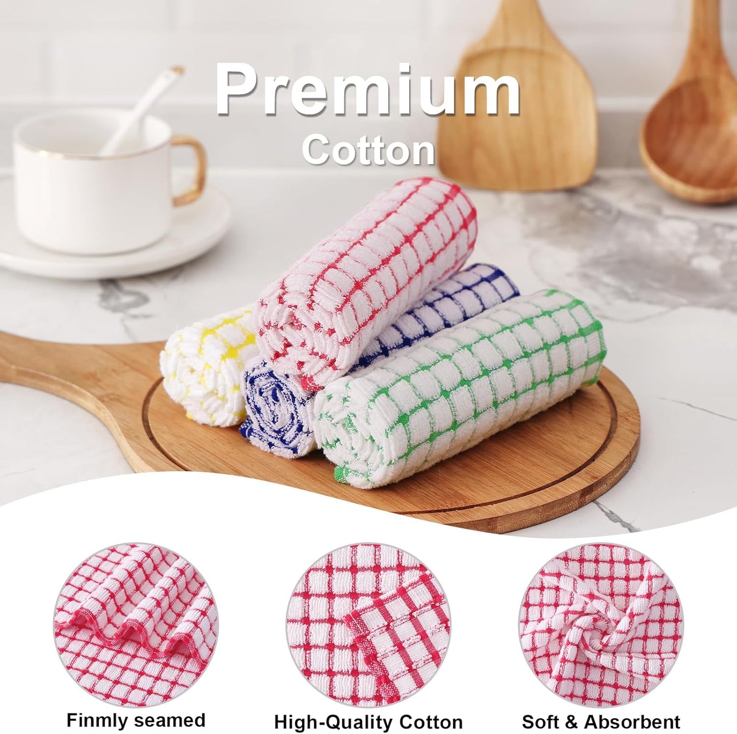 Kitinjoy Cotton 8 Pack Terry Kitchen Dish Cloths, 12 x 12 Inches Super Soft and Absorbent Dish Rags, Quick Drying Dish Towels for Washing Dishes, Red
