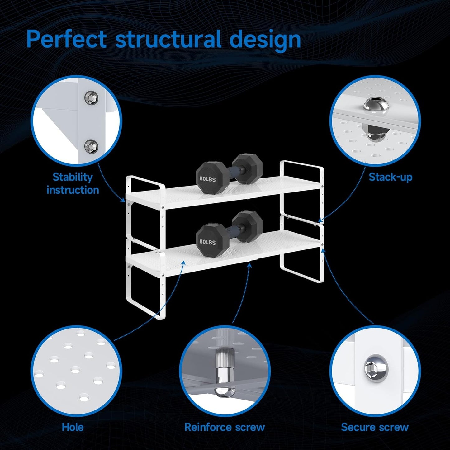 Expandable Cabinet Shelf Organizer Adjustable Metal Spice Rack Stackable Freestanding Counter Storage Shelves for Kitchen Cabinet Under Sink Office Desk (White - 1Pack - L16.5-27'' * W8'' * H9.6'')