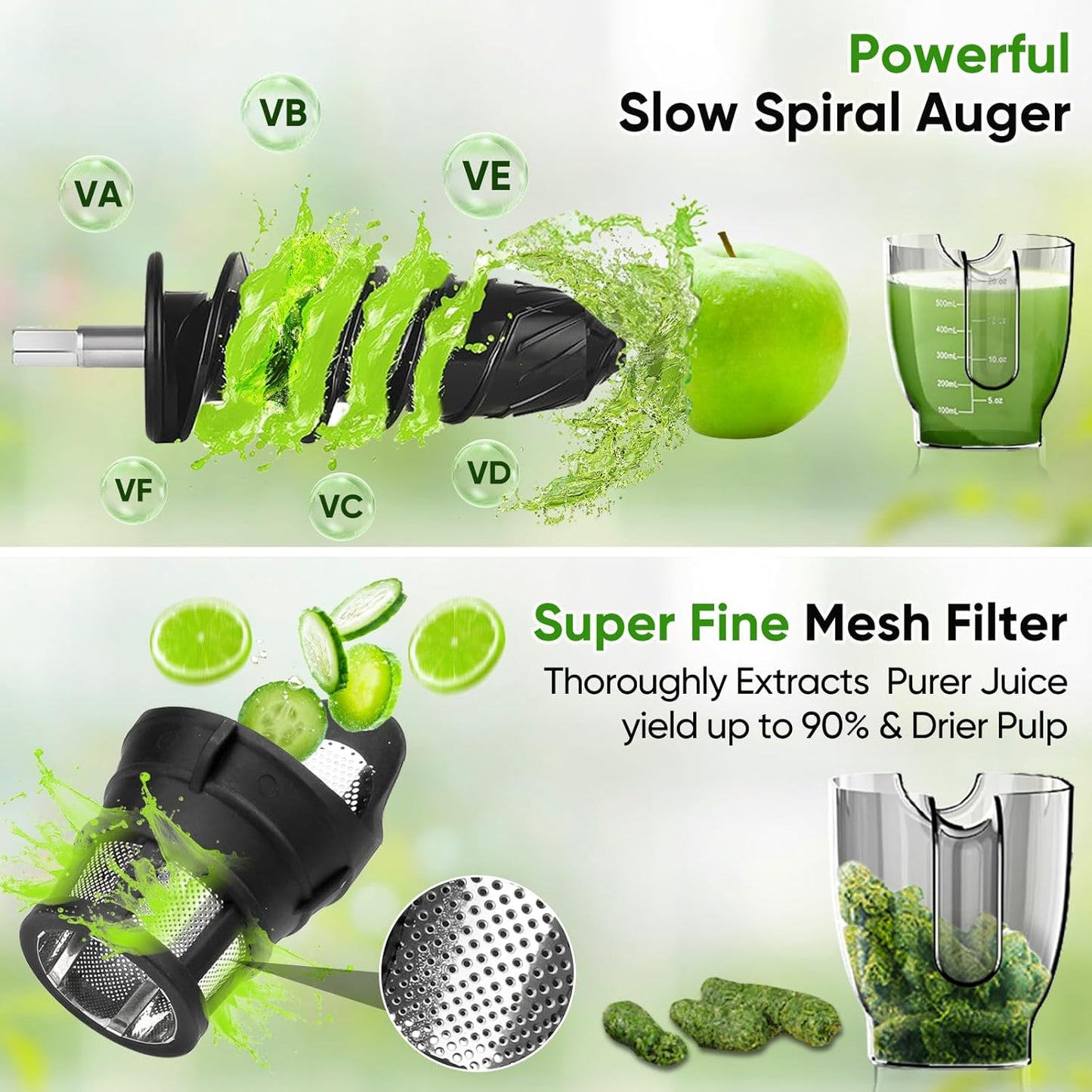 COZII Cold Press Juicer,Slow Masticating Juicer Extractor Soft/hard Mode & Quiet Motor,3.6 Inch Large Feed Chute For Vegetable and Fruit,Easy to Clean Juicer Machines,Dishwasher Safe,High Juice Yield