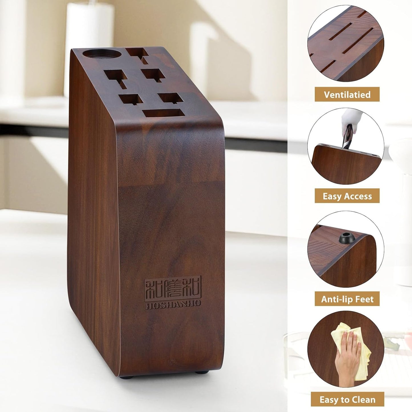 Magnetic Knife Block 10 x 9 Inches, Double Sided Magnetic Knife Holder and Kitchen Knife Organizer Storage, 7 Slots Acacia Wood Universal Knife Block for Chefs