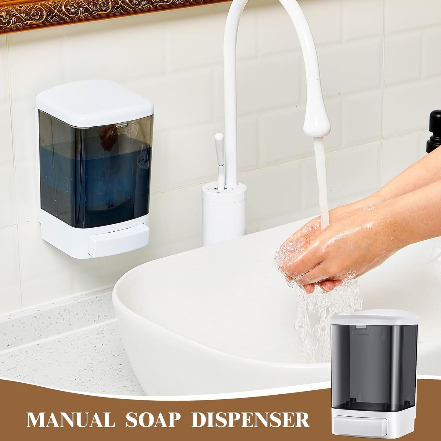 Hushee 4 Pcs Plastic Wall Mounted Soap Dispenser Commercial Manual Soap Containers Wall Dispenser for Kitchen Shower Hotel Liquid Shampoo Gel Chamber(33.8 oz 1000 ml,Black)