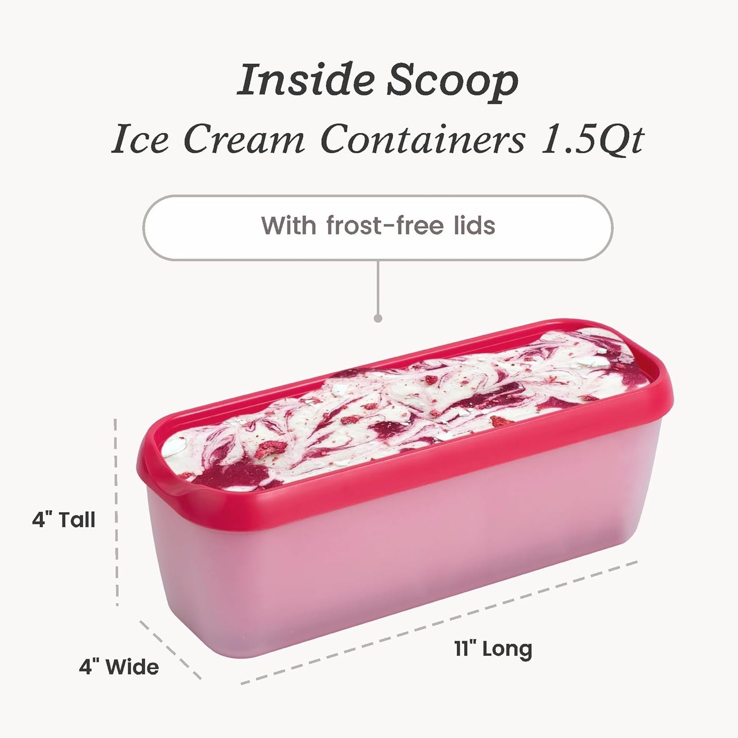 Starpack 'Inside Scoop' Ice-Cream Storage Container for Freezer (2 Pcs) - 1.5 Quart Ice Cream Containers for Homemade Ice Creams - Reusable Dessert Containers with Lids - Leak-Free Lids (Silicone)