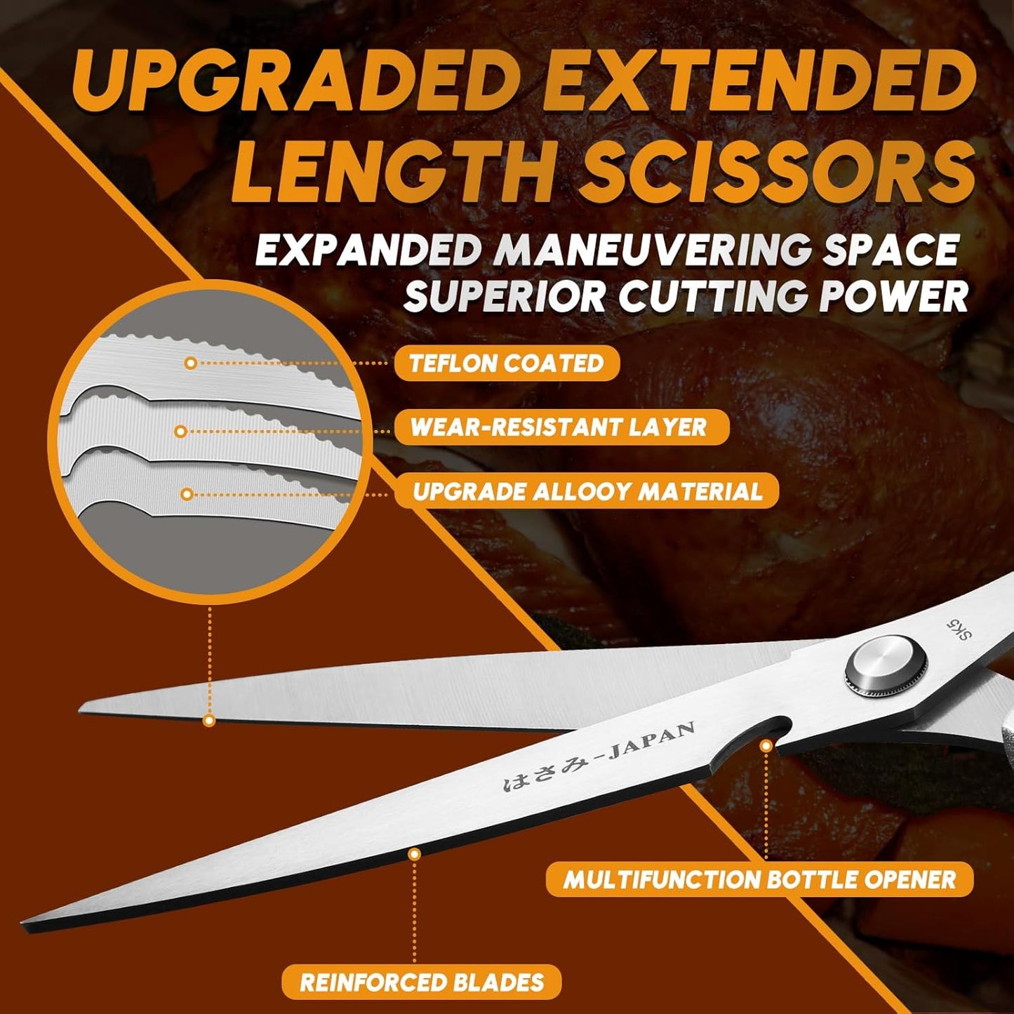 HUUSK Kitchen Scissors Set Upgraded - Stainless Steel Kitchen Shears, Sharp Meat Scissors, Heavy Duty Poultry Shear, Japanese Cooking Scissor for Food, Chicken Bones, and Turkey - Dishwasher Safe