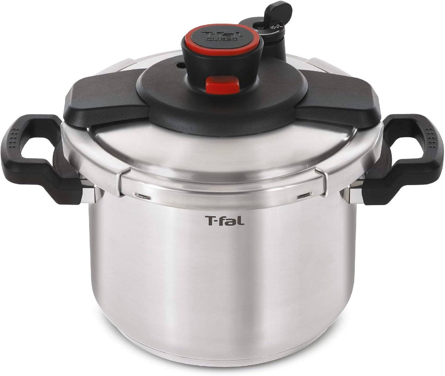 T-fal Clipso Stainless Steel Pressure Cooker 8 Quart, Induction Compatible, Secure locking System, One Hand System, Fast Cooking, Recipe Book Included, Cookware, Pots and Pans, Dishwasher Safe, Silver