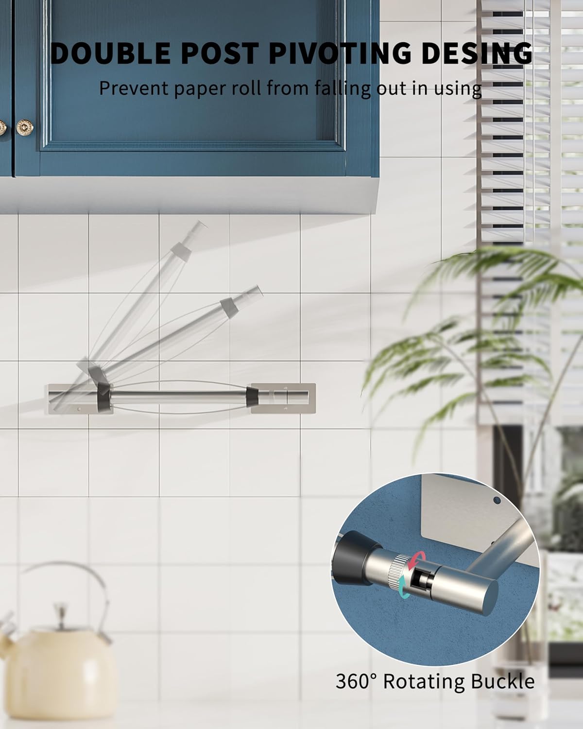 Paper Towel Holder Under Cabinet, Self Adhesive or Wall Mount Hanging Paper Towel Holder with Damping Effect, Single Hand Operable, Stainless Steel for Kitchen Bathroom (Silver)