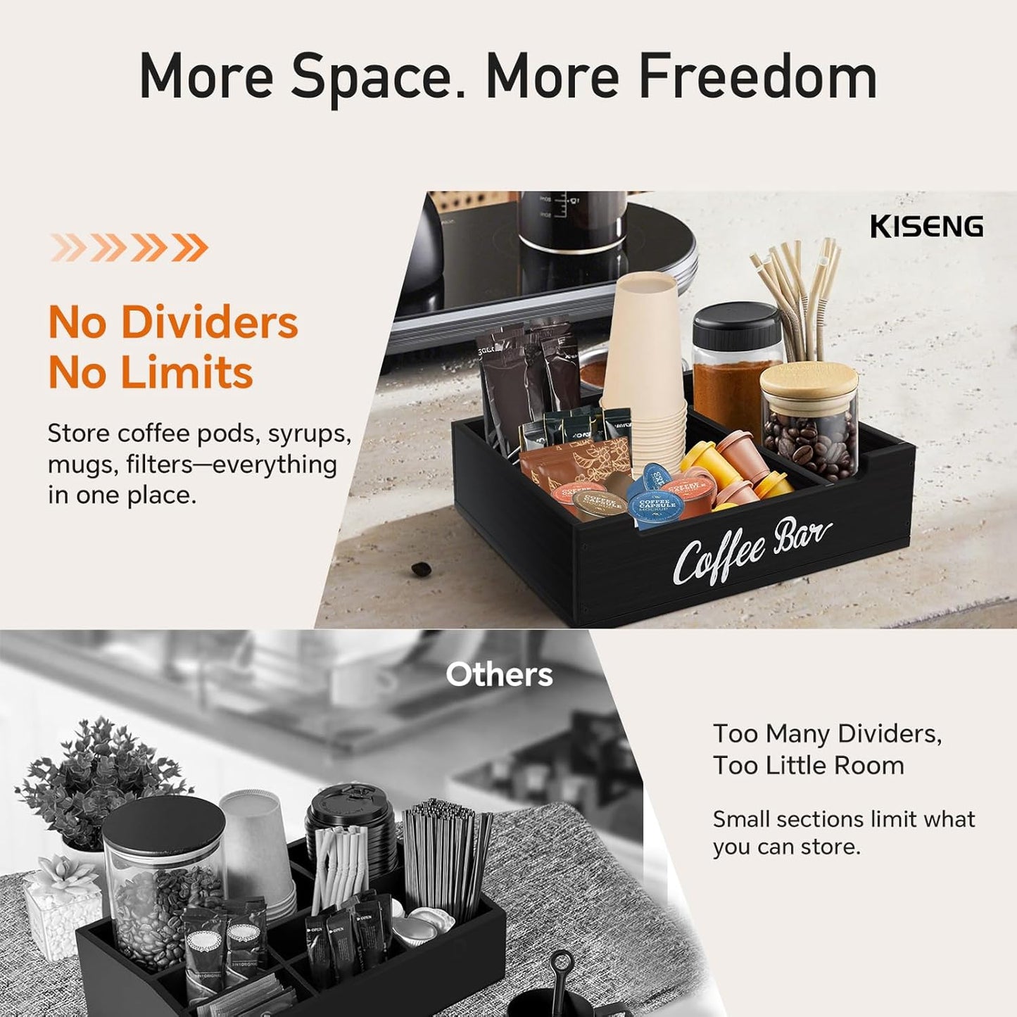 Coffee Pod Bar Station Wooden 14" X 10" X 4" Organizer Box for Countertop, Counter Top Tea Espresso Cup Wood Storage Box, Onyx