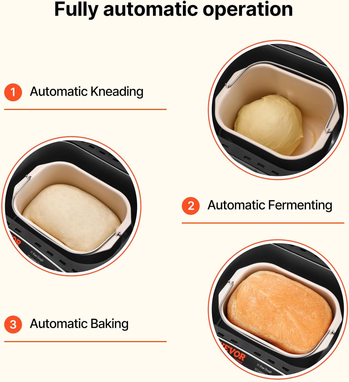 VEVOR Bread Maker, 19-in-1 2LB Dough Machine, Nonstick Ceramic Pan Automatic Breadmaker with Gluten Free Setting, Whole Wheat Bread Making, Digital, Programmable, 3 Loaf Sizes, 3 Crust Colors