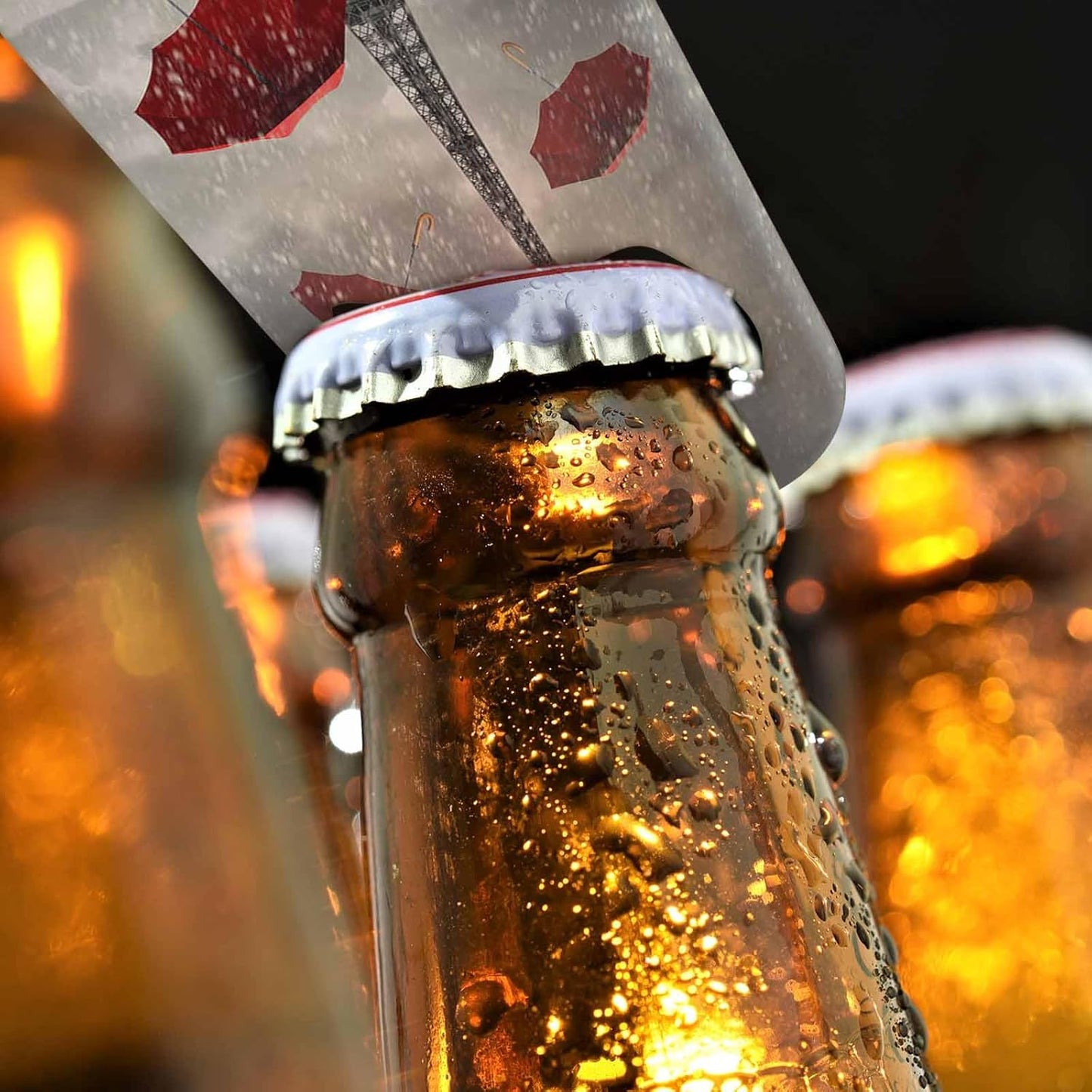 Eiffel Tower Stainless Steel Bottle Opener Raining Day Red Umbrella Black and White Street Romantic Scenic Flat Beer Bottle Opener Keychain for Home Kitchen Bar Restaurant Party Birthday Gift