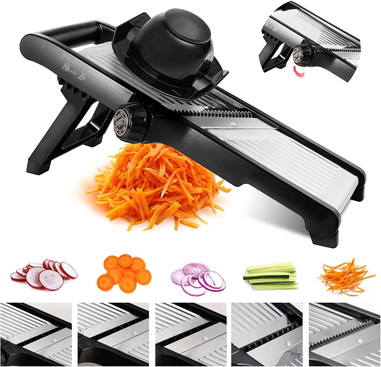 ZHANG XIAO QUAN SINCE 1628 Mandoline Food Slicer for kitchen, Adjustable Stainless Steel Mandoline Vegetable slicer Julienne, Onion Potato Chip French Fry vegetable slicer