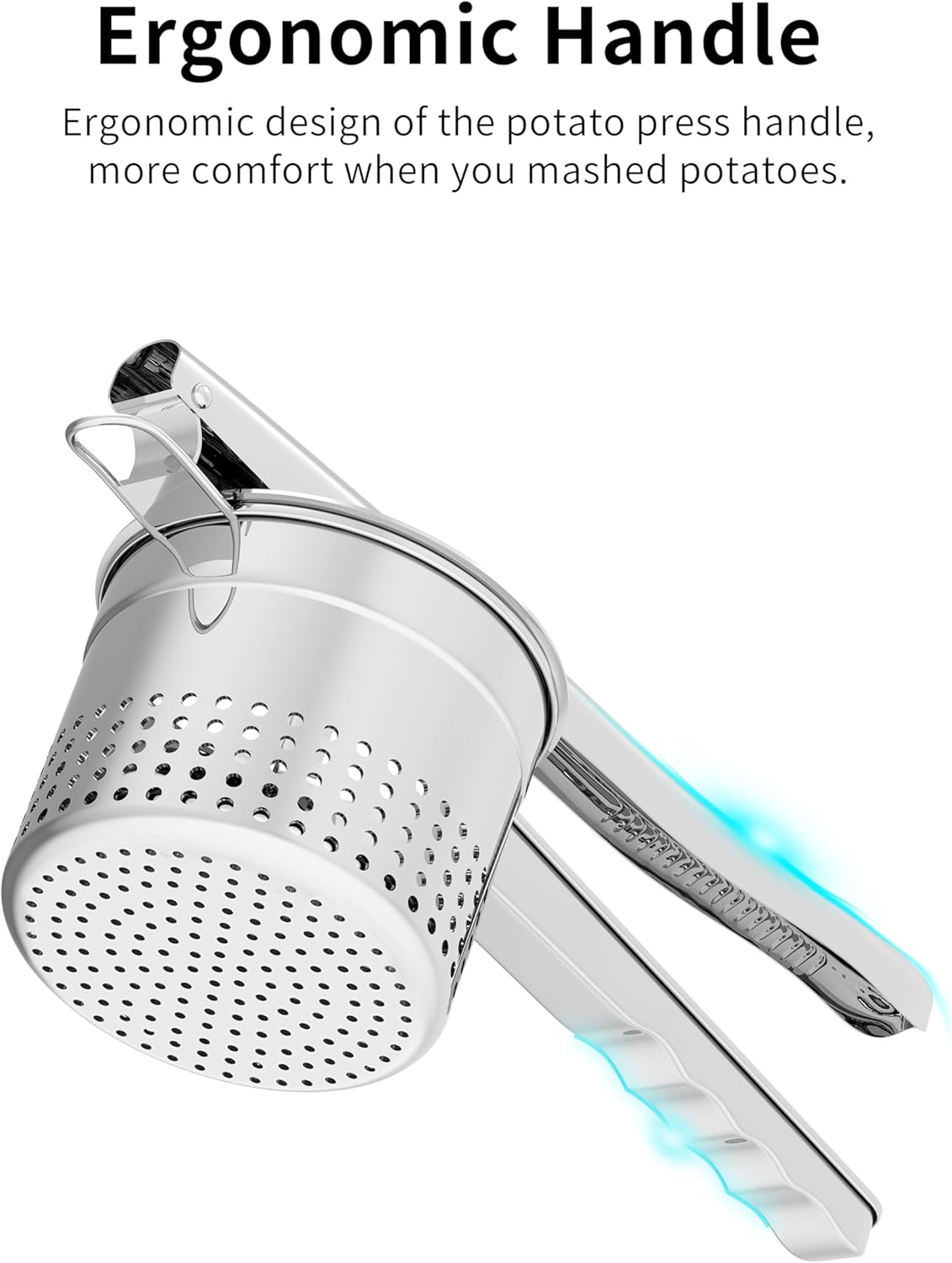 Large 15oz Potato Ricer, Heavy Duty Stainless Steel Potato Masher with Ergonomic Handle, Masher and Ricer Kitchen Tool for Mashed Potatoes, Noodle Maker