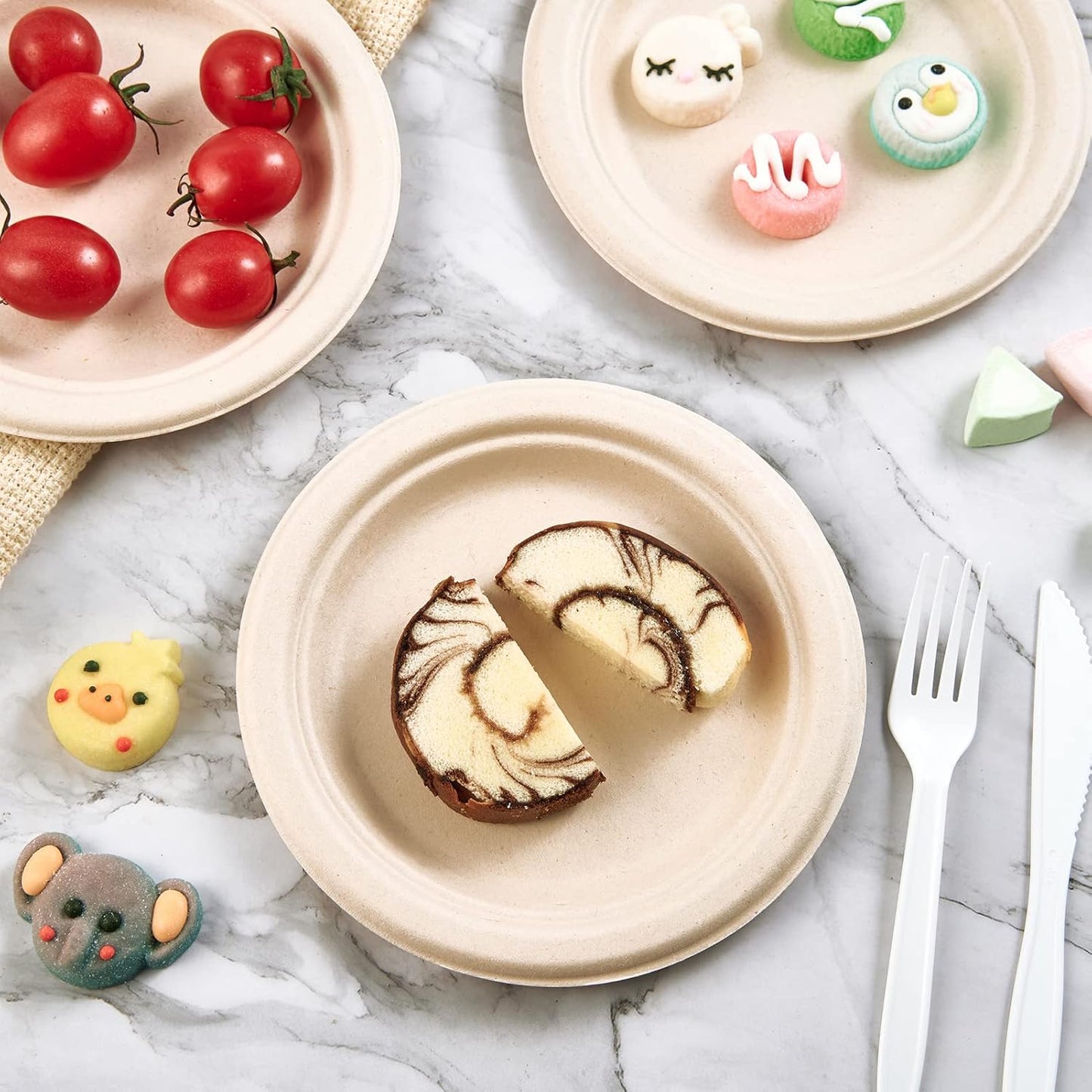 Vplus 200 Pack Paper Plates 7 inch 100% Compostable, Heavy-Duty Disposable Paper Plates Bagasse Natural Biodegradable Eco-Friendly Sugarcane