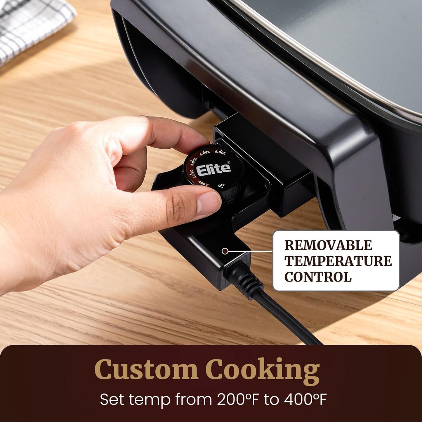 Elite Gourmet EG2615 15" x 12" x 4” Electric Skillet, Durable Xtra Deep Dish, PFAS Free Ceralast™ Ceramic Non-stick, 1500W Rapid Heat, Tempered Glass Vented Lid, Dishwasher Safe, 12.5 Qt., Black/Gray