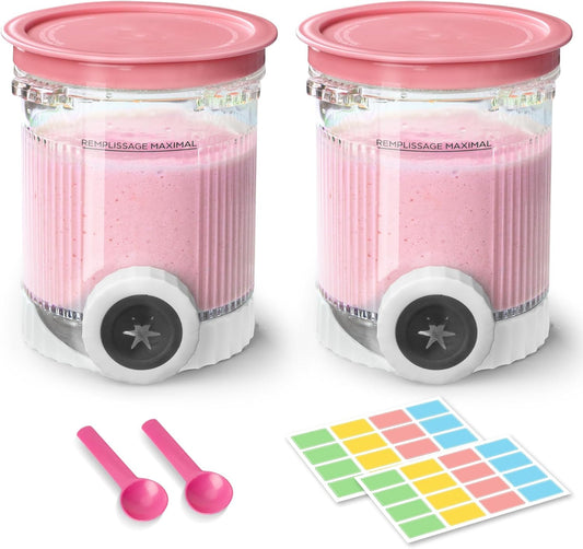 2 Pack Creami Swirl Pints & Lids for Ninja, Compatible with NC700 Series Ninja Swirl Ice Cream & Soft Serve Makers, with 2 Spoons & 32 Writable Labels, BPA-Free & Dishwasher Safe, Pink