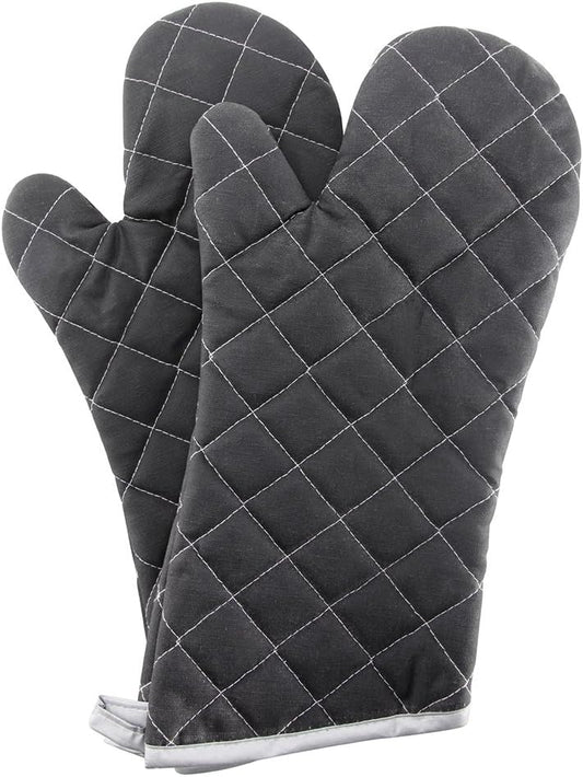Oven Mitts Flame Retardant Mitts Heat Resistant to 425 °F 15 Inch Kitchen Mitt Black Color 2-Pack