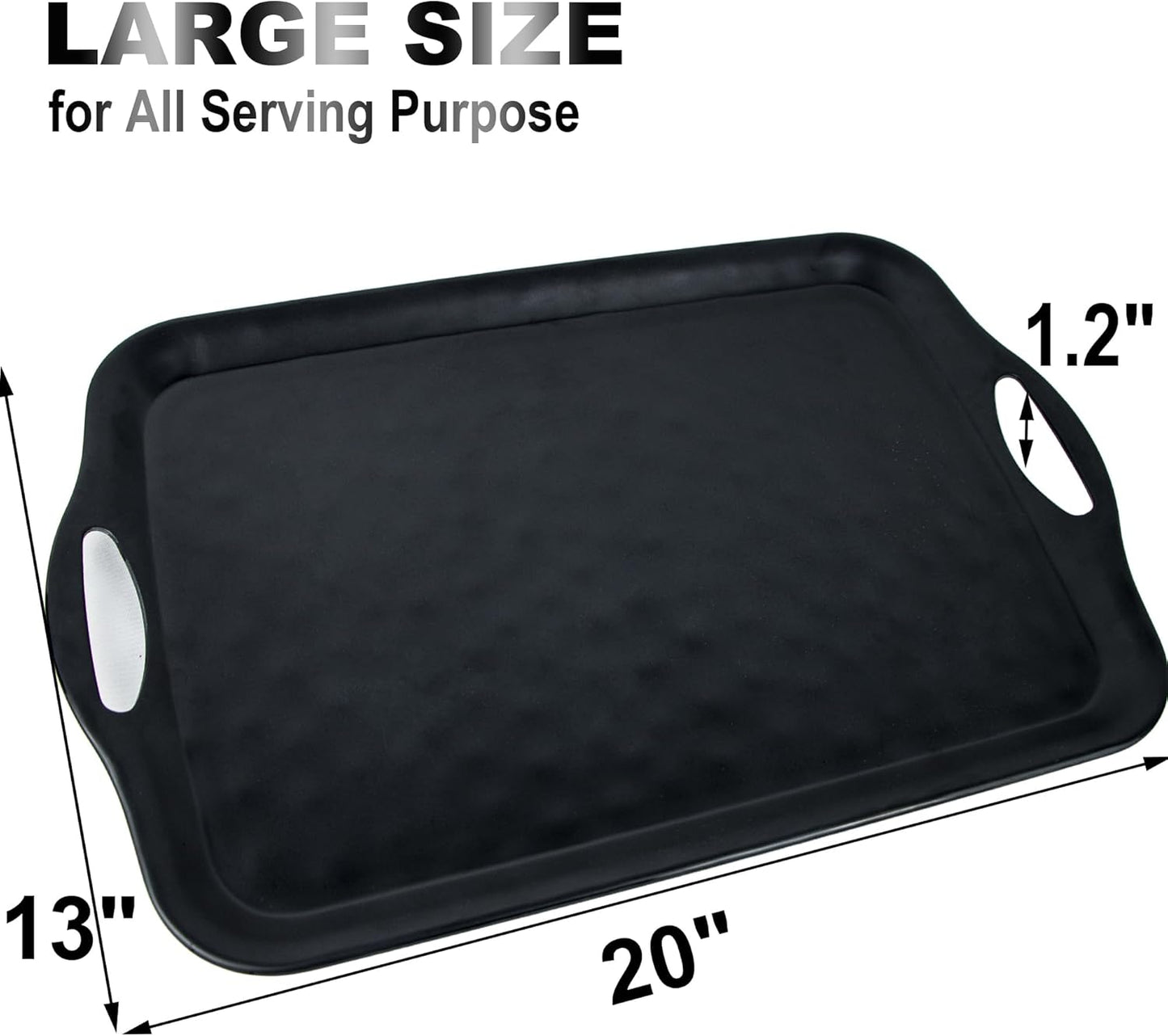 Extra Large Serving Tray with Handles, 20x13 inch, Set of 2 Melamine Platters for Serving Food, Turkey, Cookie, Rectangular Trays for Eating, Raised Dots Matt Finished, Dishwasher Safe, Black