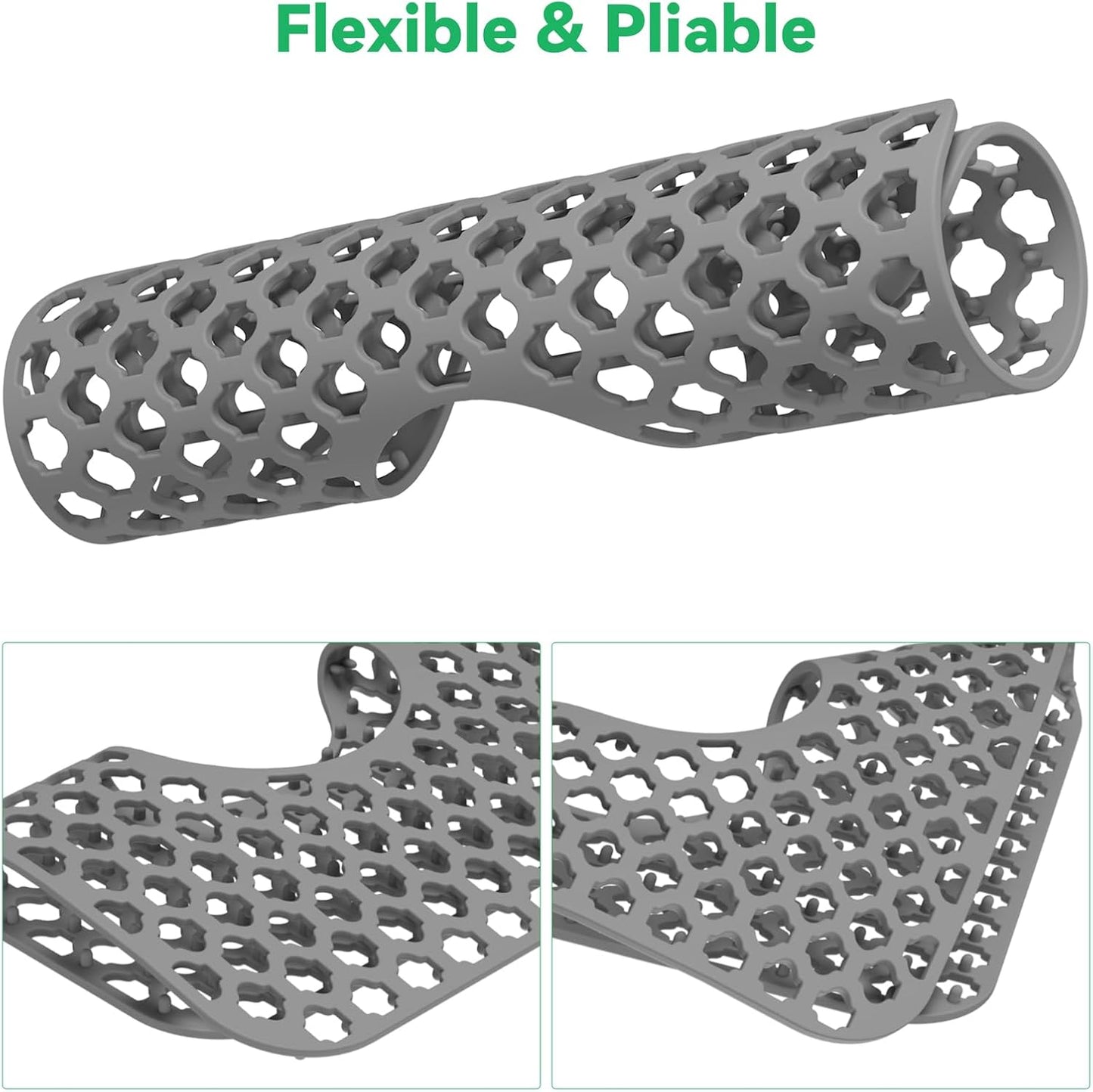 TOOVEM Kitchen Sink Mats, 2PCS Non-Slip Heat Resistant Silicone Sink Protector Mat, Folding Farmhouse Rear Drain Sink Mats, Center Drain, Grey