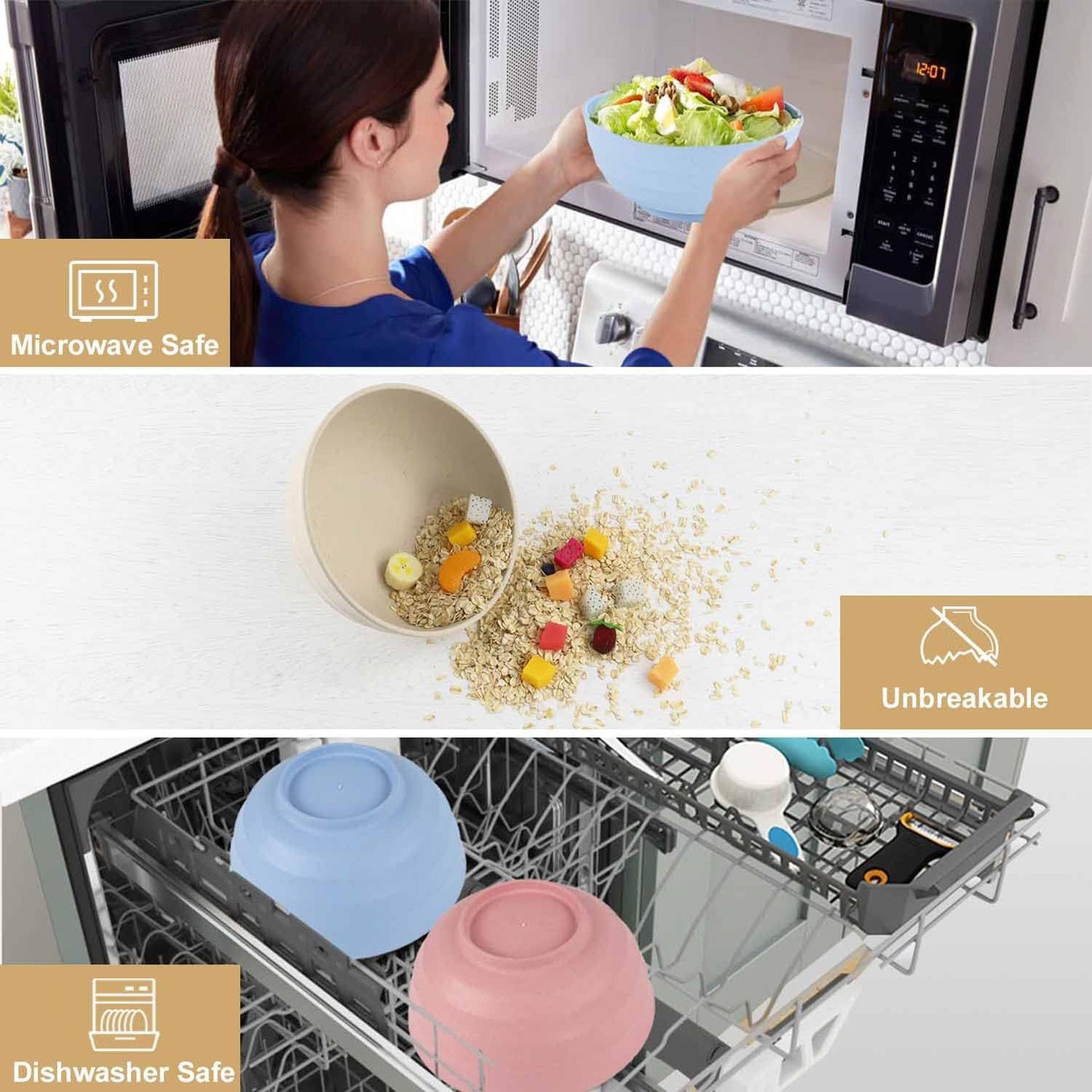 Wheat Straw Bowls Set 60 OZ Unbreakable Large Cereal Bowls Set of 6 Microwave and Dishwasher Safe Bowls Big Bowls for Dorm and Apartment BPA Free Soup Bowl for Serving Oatmeal and Salad Etc…