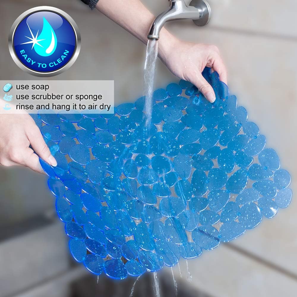 Bligli Pebble Sink Mat for Stainless Steel/Ceramic Sinks, PVC Eco-Friendly Sink Protectors Mats for Bottom of Kitchen Sink, Dish Drying Mat for Dishes and Glassware, 15.7 x 11.8 inch, Blue