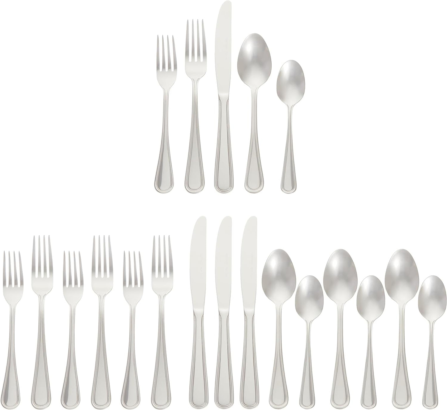 Amazon Basics Silverware Set, Stainless Steel Flatware, Dishwasher Safe, Service for 4, 20-Piece Forks and Spoons, Crown Edge