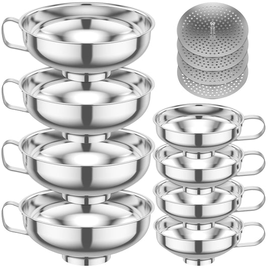 12 Pcs Canning Funnel with Strainer Stainless Steel Canning Multifunctional Wide Mouth Kitchen Stackable Mason Jar Funnel for Filling Bottles