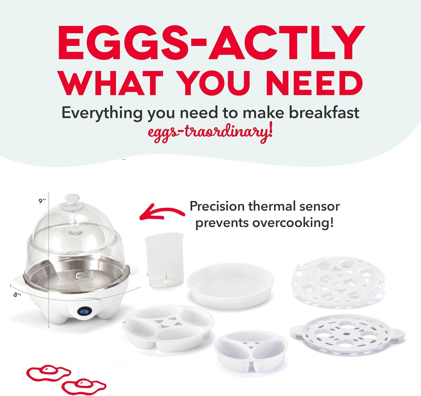 DASH Deluxe Rapid Egg Cooker for Hard Boiled, Poached, Scrambled Eggs, Omelets, Steamed Vegetables, Dumplings & More, 12 capacity, with Auto Shut Off Feature - White