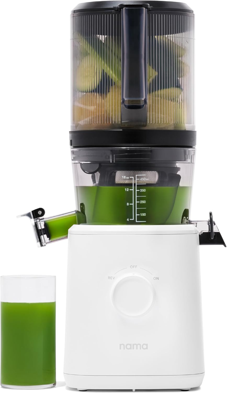 Nama J2 Cold Press Juicer – Self Feeding for Hands-Free Operation with Wide Mouth Hopper for Whole Recipe Loading, Zero Waste Masticating Juicer For More Juice, Less Pulp – Easy Cleanup & Assembly