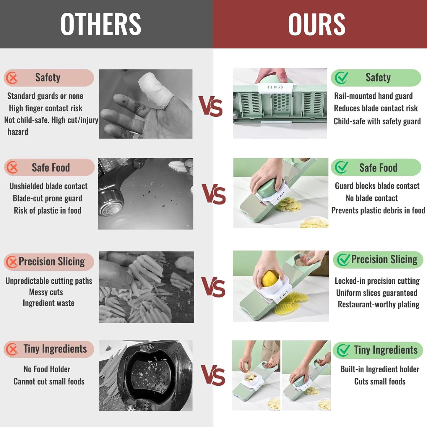 6-Blade Mandoline Slicer with Slide-On Hand Guard - Vegetable Slicer, Potato/Onion/Garlic Slicer, Kitchen Grater(Multi-Color) (Seafoam green, 6-in-1)