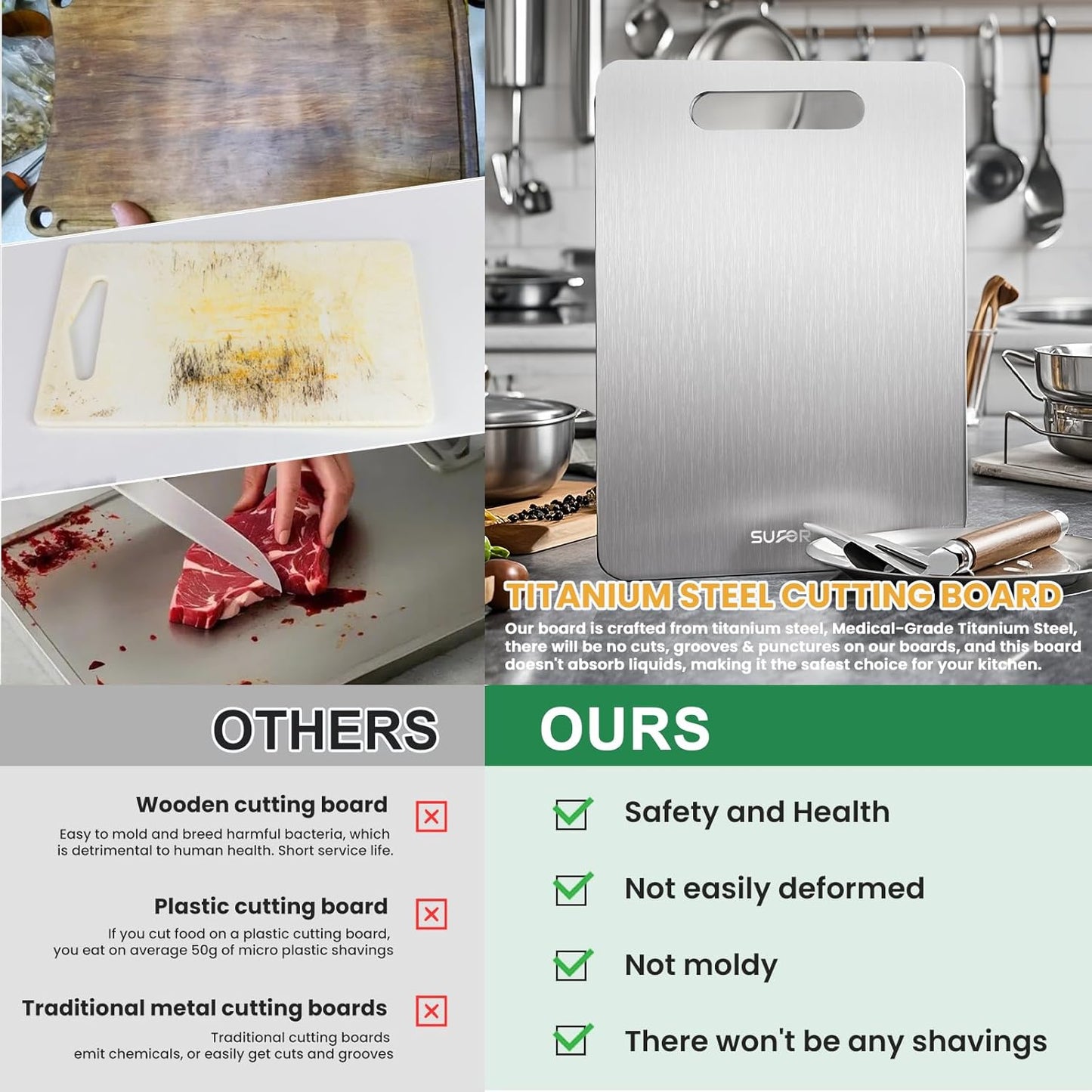 2 Pack Titanium Cutting Board - 100% Pure Titanium Cutting Boards For Kitche,Easy to clean, Double-sided food-grade Cutting Board For Cutting Meats, Fruits And Vegetables,13 * 9